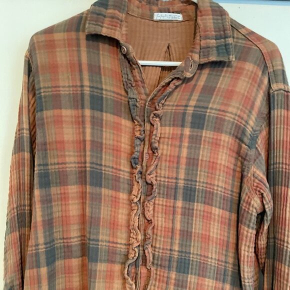 Free People x CP Shades Tunic Flannel Plaid Y2K Grunge $268 Beige Brown Like New - Picture 6 of 16